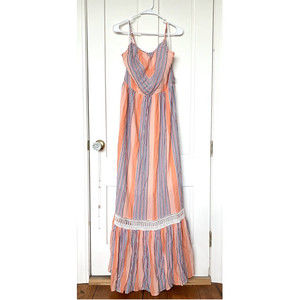 Everleigh Coral/peach Stripe Maxi Dress, Medium